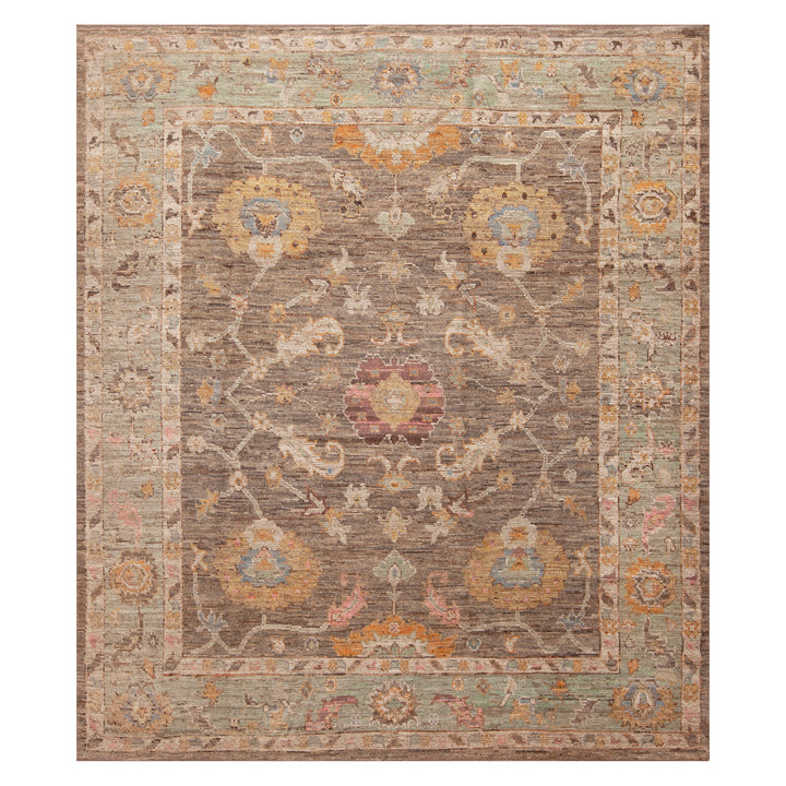 Brown & Green Traditional Wool Rug - 8'7" x 9'10"