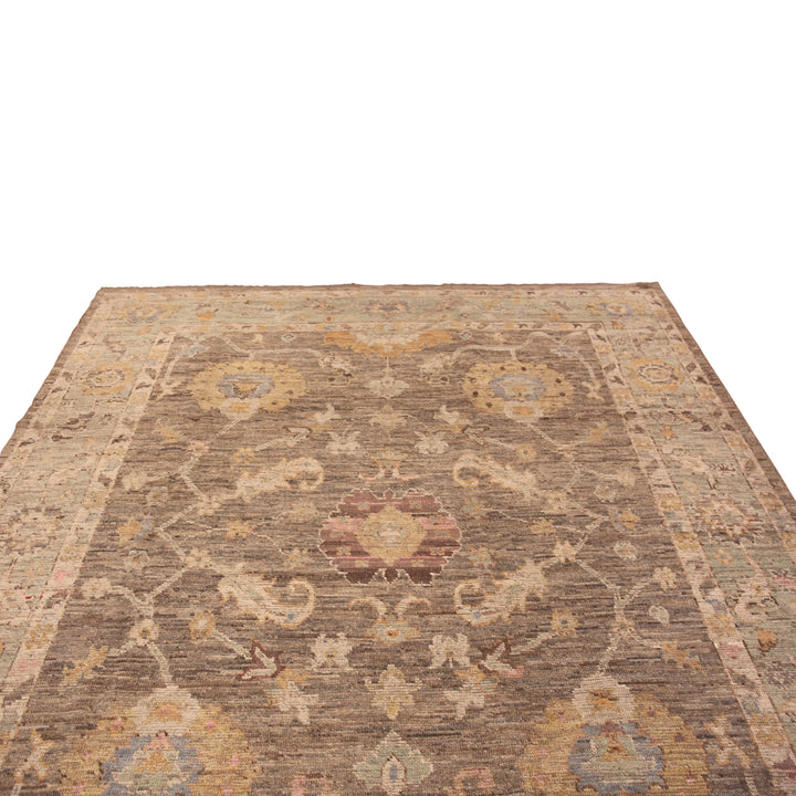 Brown & Green Traditional Wool Rug - 8'7" x 9'10"