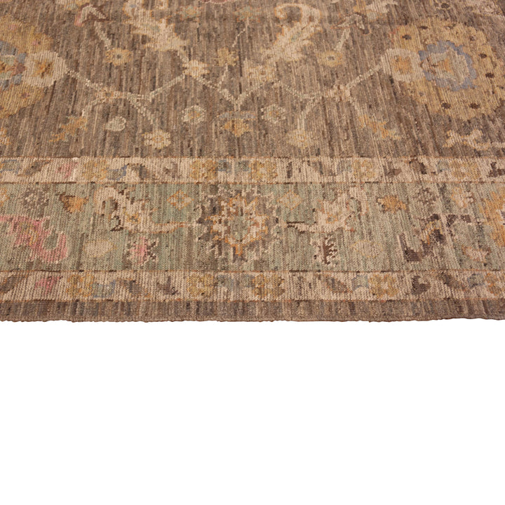 Brown & Green Traditional Wool Rug - 8'7" x 9'10"