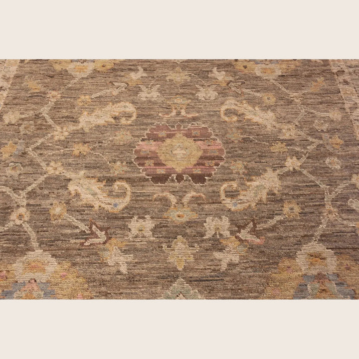 Brown & Green Traditional Wool Rug - 8'7" x 9'10"
