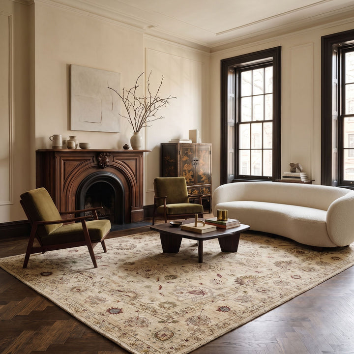 Natural Traditional Wool Rug - 12'9" x 21'2"