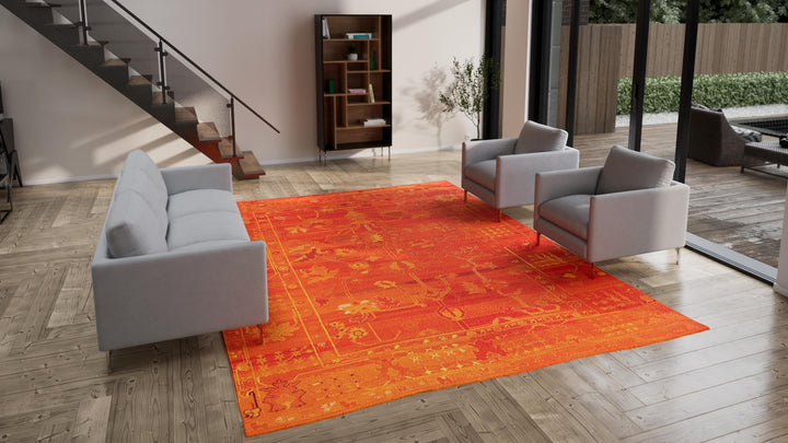 Orange Vintage Traditional Wool Rug - 10'4" x 13'3"