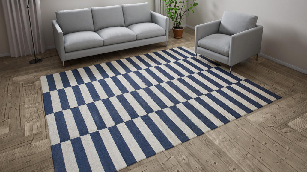 Blue Flatweave Wool Rug - 7'6" x 9'6"