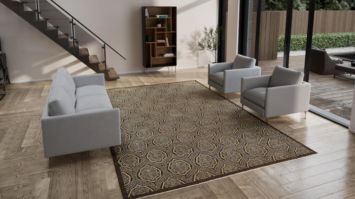 Brown Traditional Wool Rug - 9'10" x 13'9"