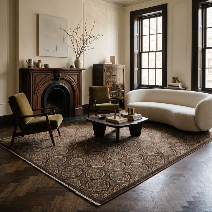 Brown Traditional Wool Rug - 9'10" x 13'9"