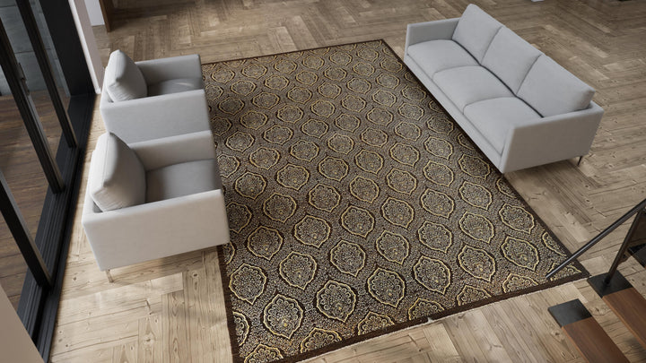 Brown Traditional Wool Rug - 9'10" x 13'9"
