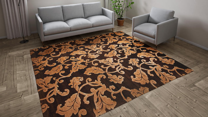 Brown Nu Vibrant Modern Tibetan Wool Silk Blend Rug - 8'3" x 9'11"