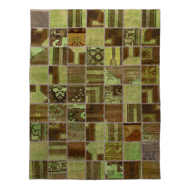 Green Patchwork Wool Rug - 7'1"W x 9'1" Default Title