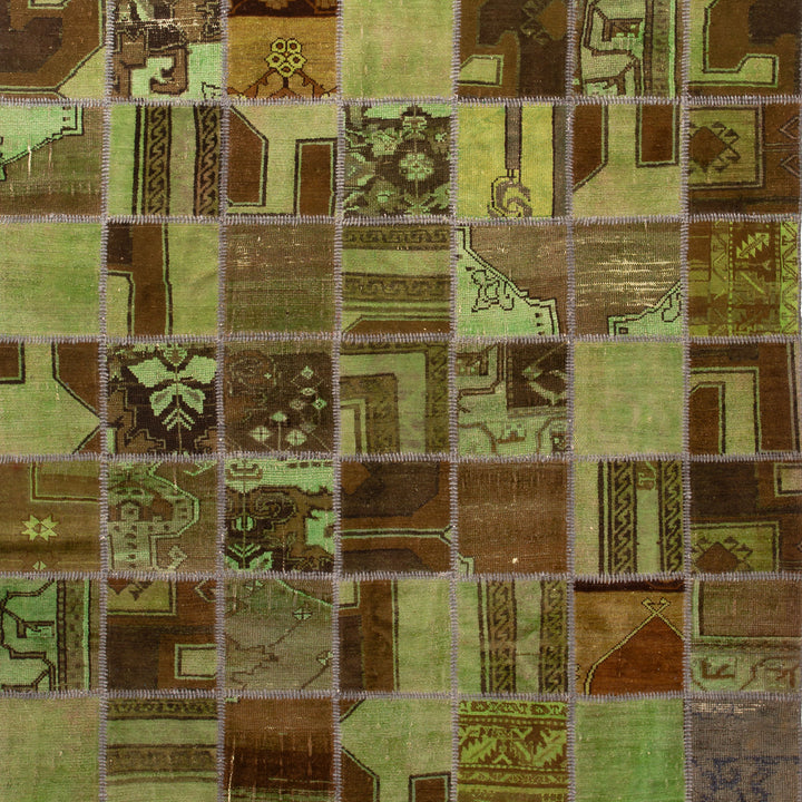 Green Patchwork Wool Rug - 7'1"W x 9'1" Default Title