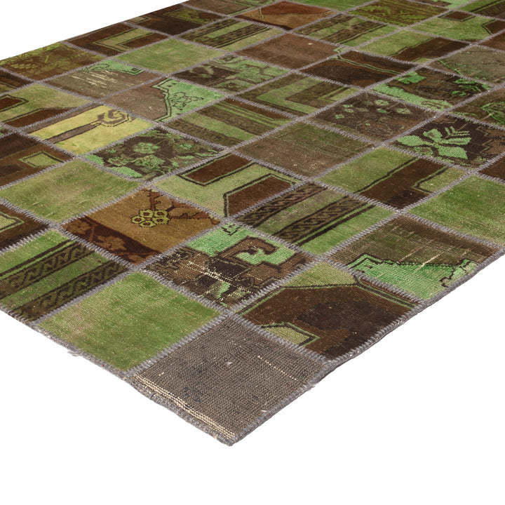 Green Patchwork Wool Rug - 7'1"W x 9'1" Default Title