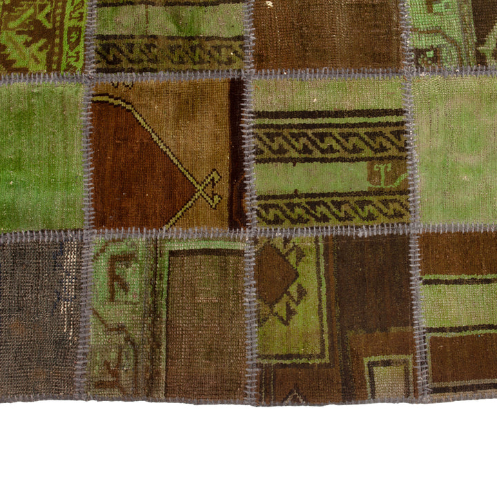 Green Patchwork Wool Rug - 7'1"W x 9'1" Default Title