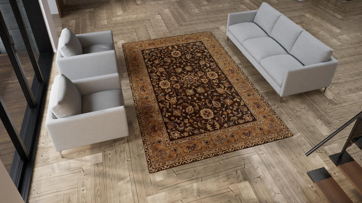 Beige Traditional Wool Rug - 7'1" x 11'