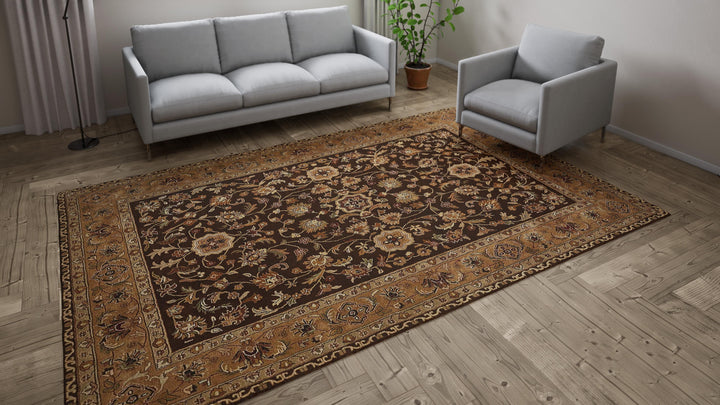 Beige Traditional Wool Rug - 7'1" x 11'