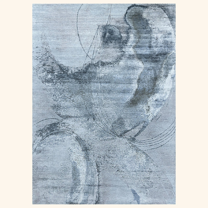Blue Contemporary Wool Silk Blend Rug - 10'1" x 14'1"