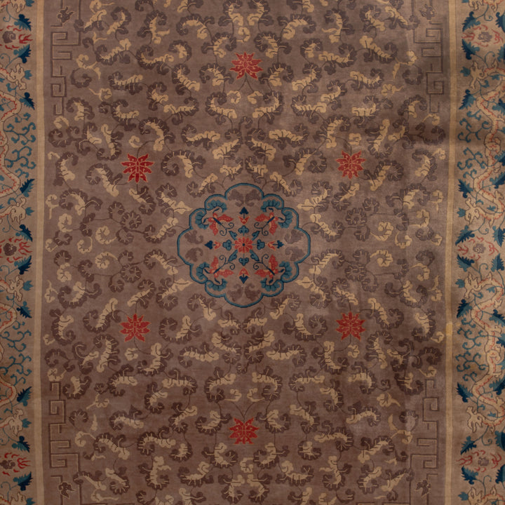 Brown Art Deco Vintage Traditional Wool Rug - 9' x 11'4"