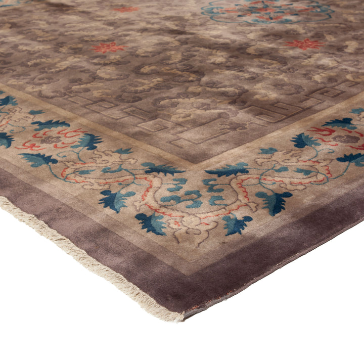 Brown Art Deco Vintage Traditional Wool Rug - 9' x 11'4"