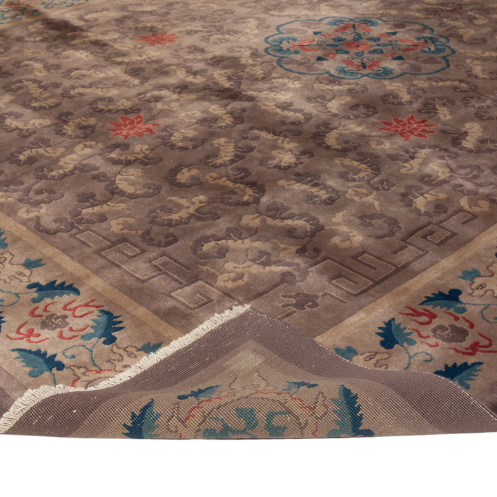 Brown Art Deco Vintage Traditional Wool Rug - 9' x 11'4"