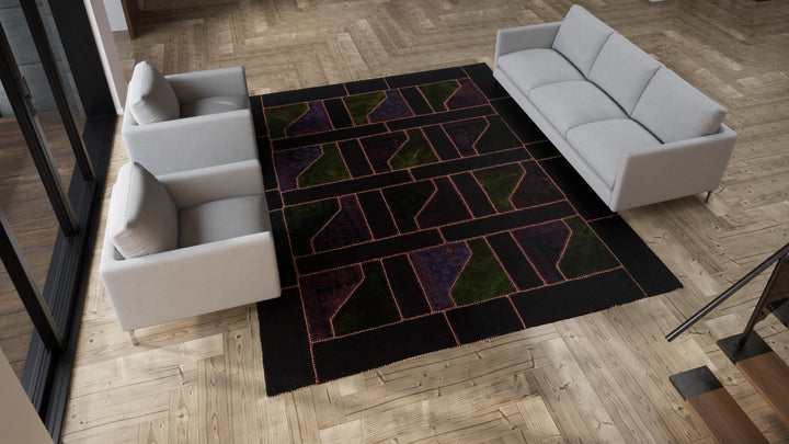 Multicolored Modern Wool Rug - 9'3" x 11'11"