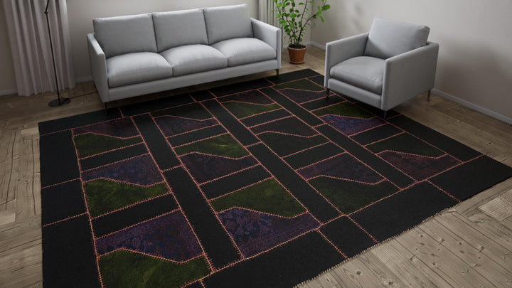 Multicolored Modern Wool Rug - 9'3" x 11'11"