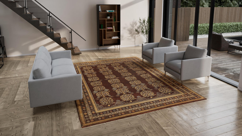 Brown Traditional Wool Rug - 9' x 12'