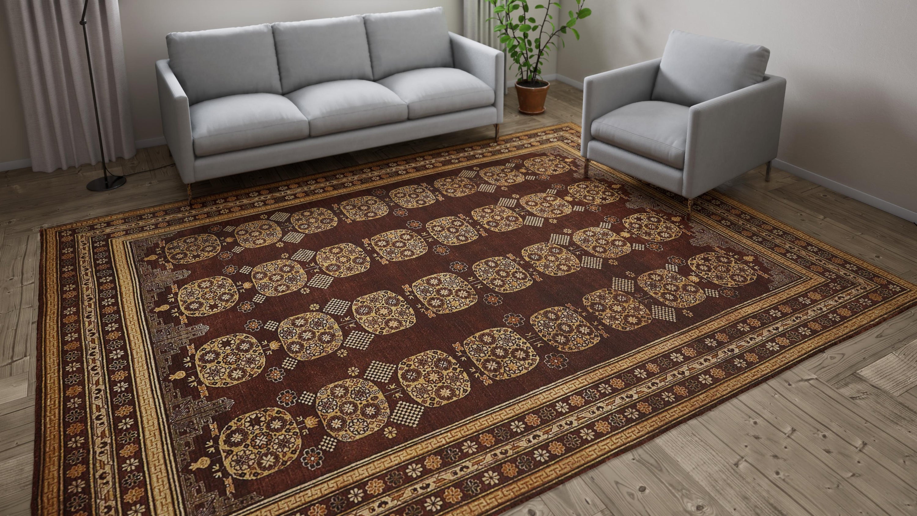 Brown Traditional Wool Rug - 9' x 12'