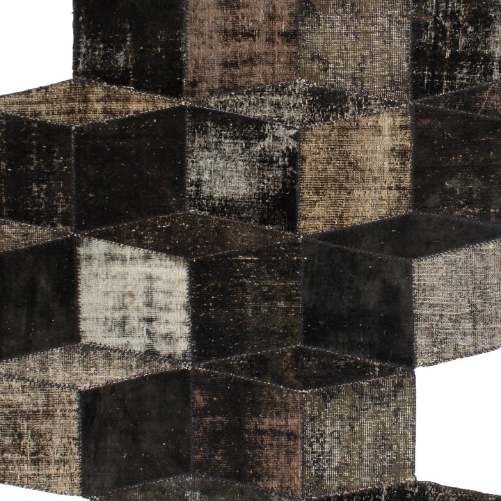 Brown Patchwork Wool Rug - 8'7" x 14'4"