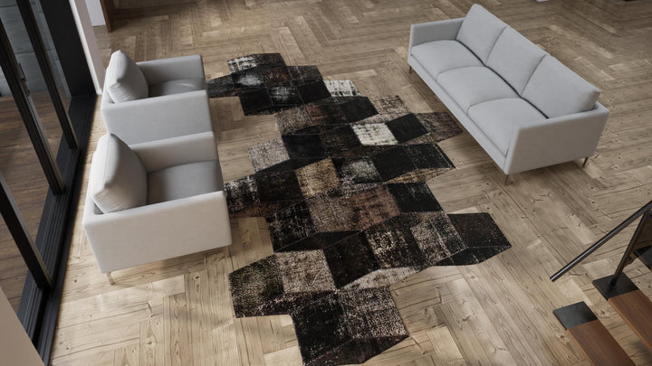 Brown Patchwork Wool Rug - 8'7" x 14'4"
