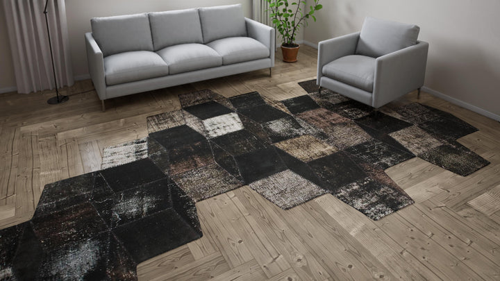 Brown Patchwork Wool Rug - 8'7" x 14'4"