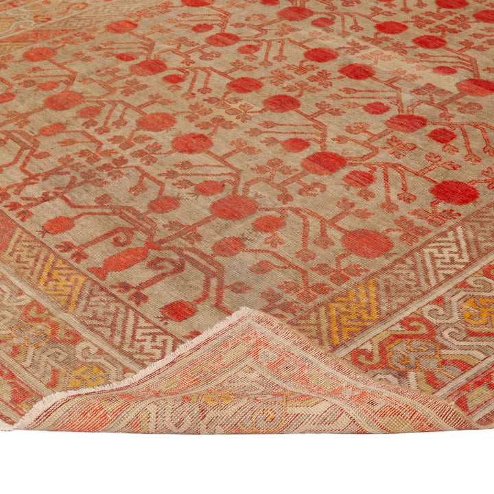 Orange Vintage Traditional Wool Rug - 6'5" x 13'