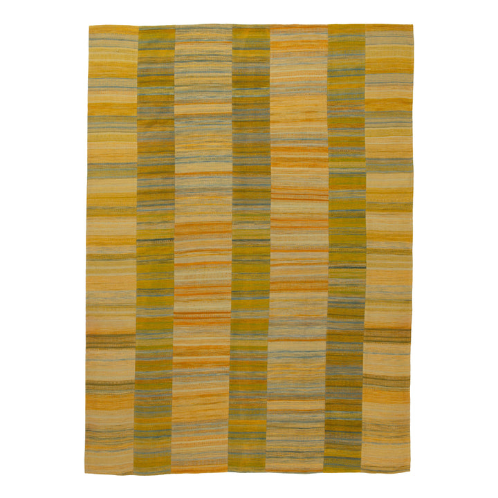 Yellow and Green Flatweave Wool Rug - 8'1" x 11'1"