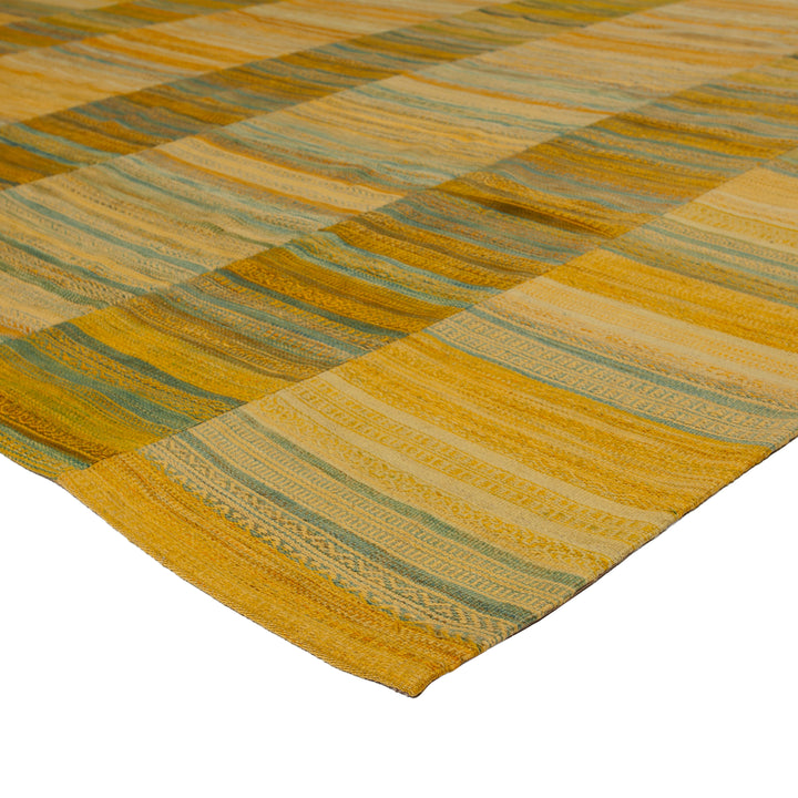 Yellow and Green Flatweave Wool Rug - 8'1" x 11'1"