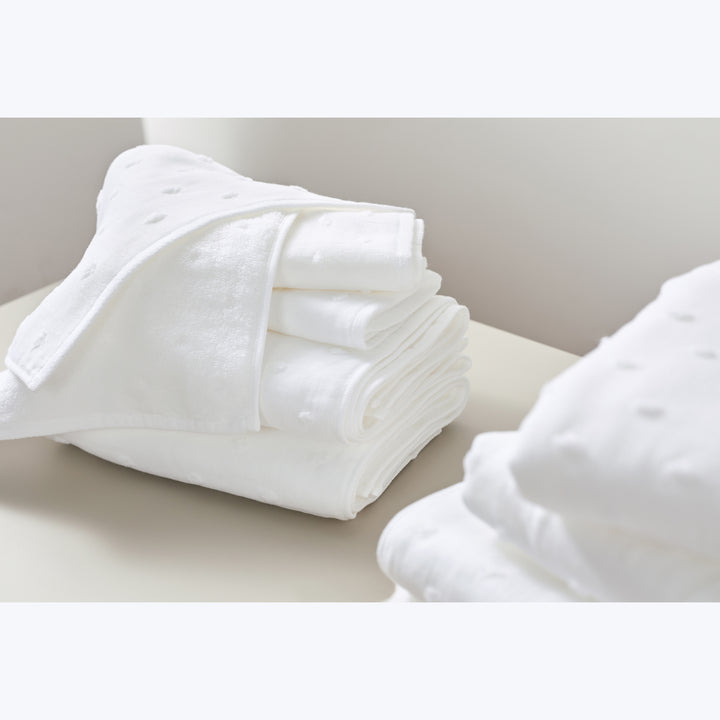 Zero Twist Dot Towels, White