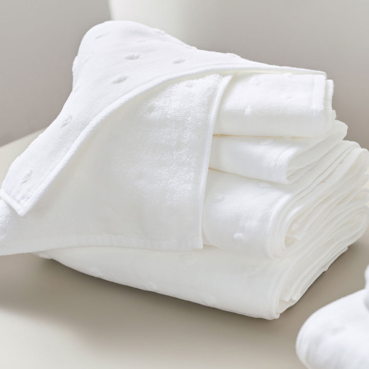 Zero Twist Dot Towels, White