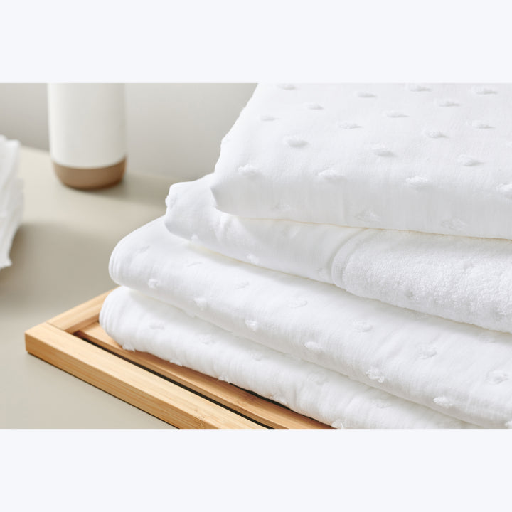 Zero Twist Dot Towels, White