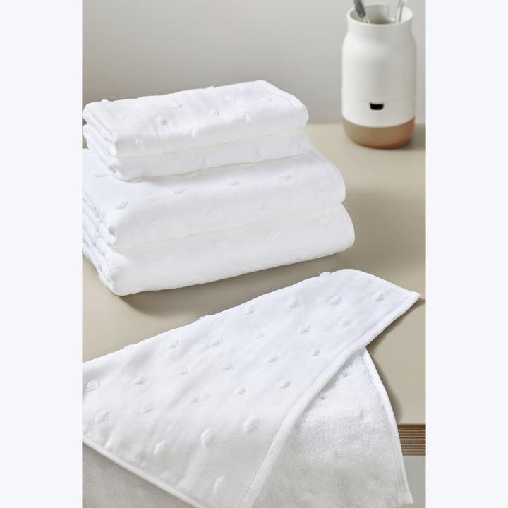 Zero Twist Dot Towels, White