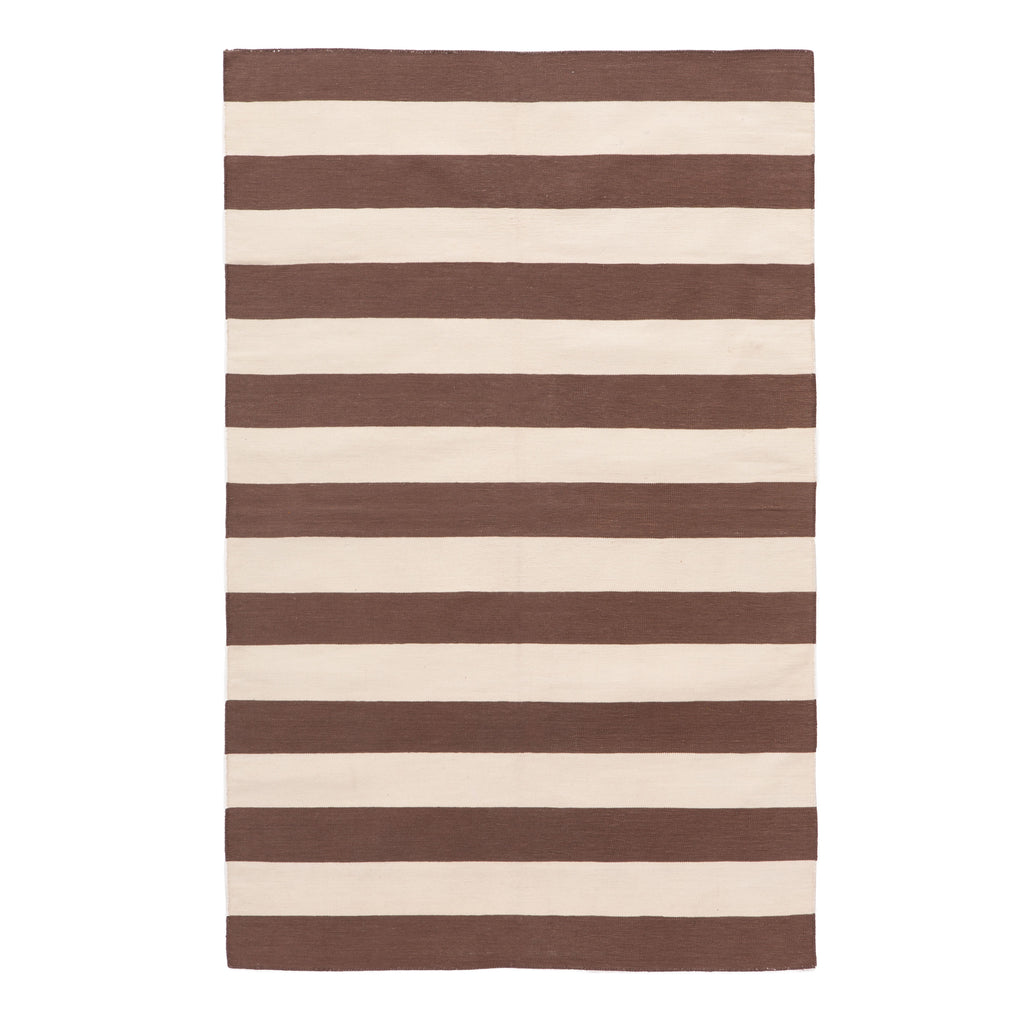 Brown and White Striped Flatweave Cotton Rug - 3'6" x 5'6"
