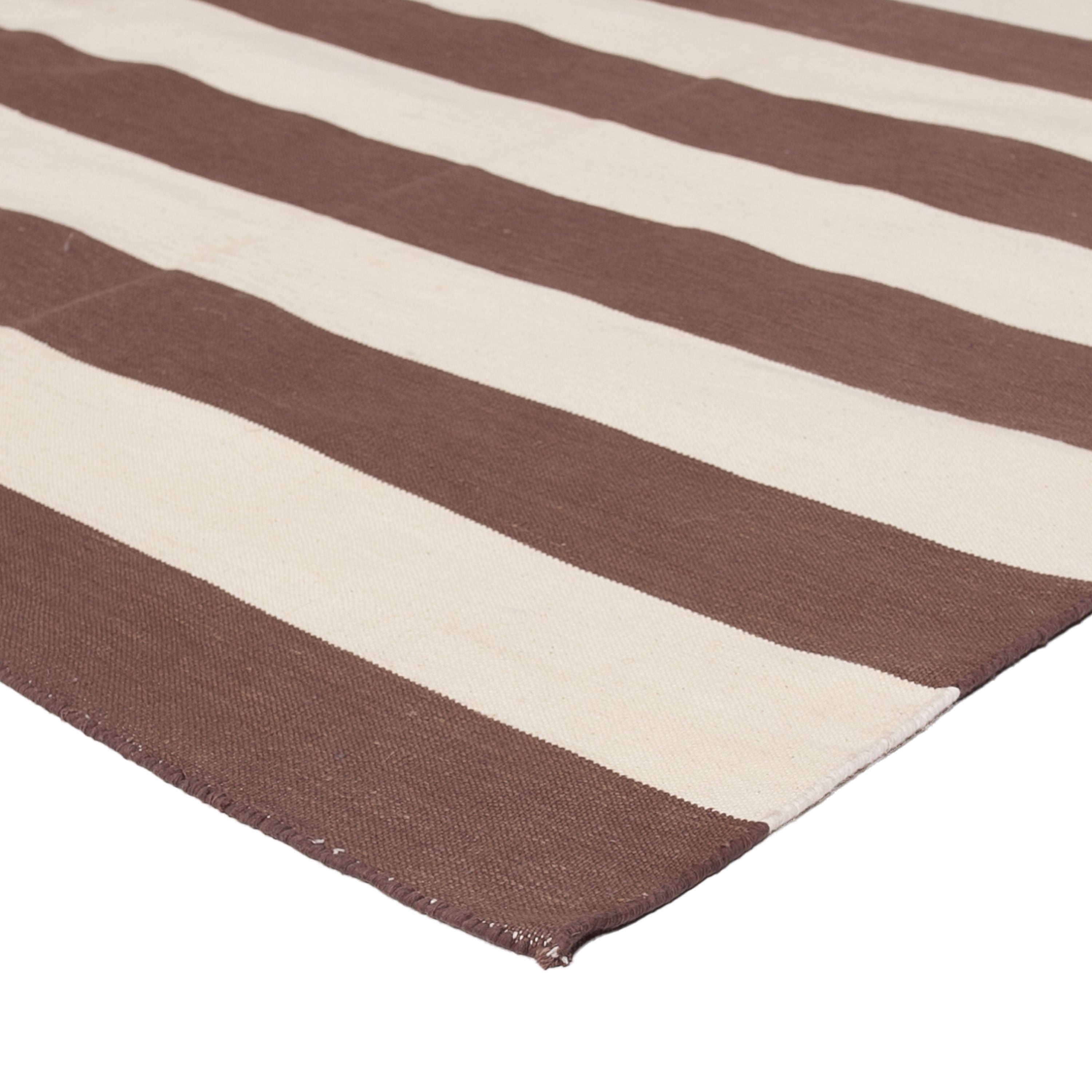 Brown and White Striped Flatweave Cotton Rug - 3'6" x 5'6"