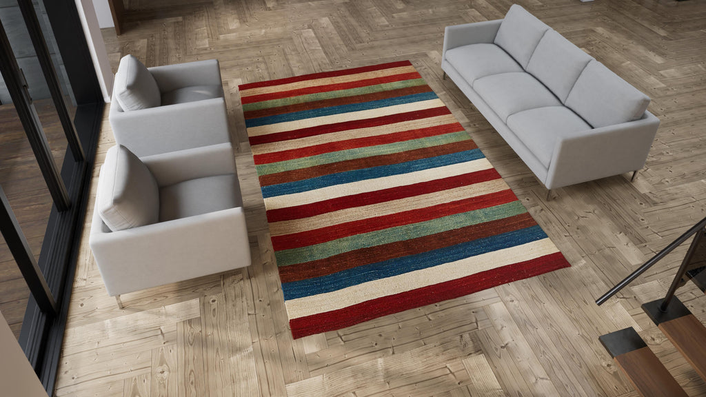 Multicolored Flatweave Wool Rug - 7'5" x 11'6"