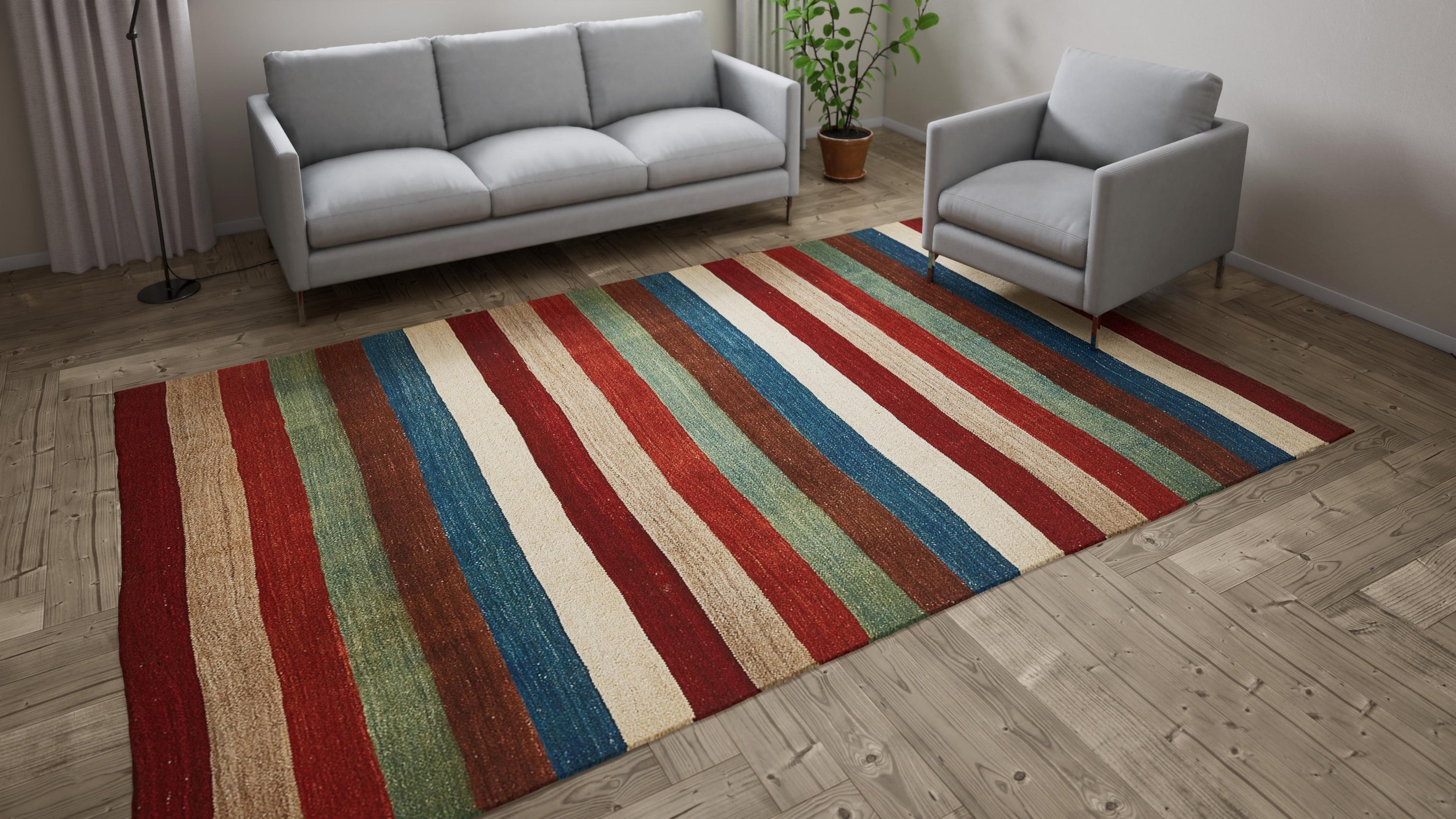 Multicolored Flatweave Wool Rug - 7'5" x 11'6"