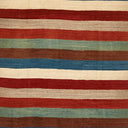 Handwoven textile with horizontal stripes in rustic earthy colors.