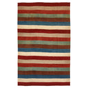 Colorful striped rug with textured weave adds warmth to interiors.