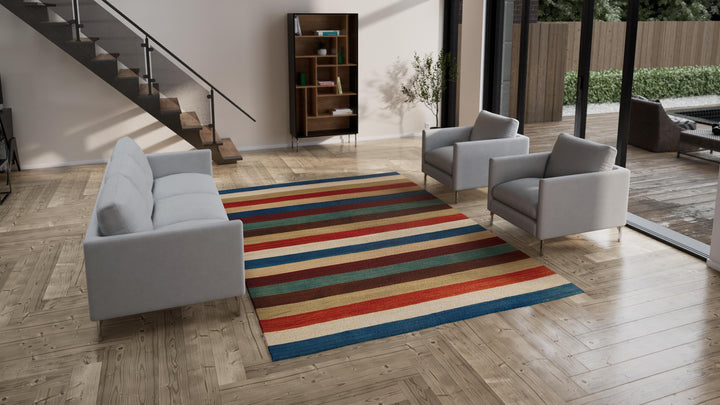 Multicolored Flatweave Wool Rug - 7'8" x 11'3"