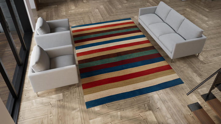 Multicolored Flatweave Wool Rug - 7'8" x 11'3"