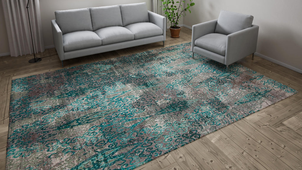 Blue & Grey Transitional Wool Rug - 8'10" x 12'2"