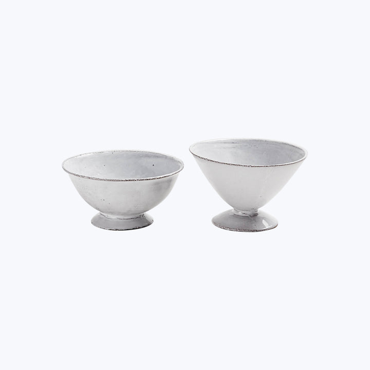 Two silver bowls with pedestals against white background, simple design.
