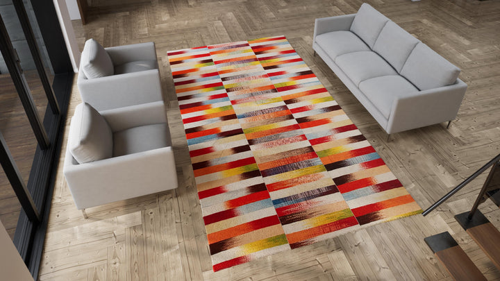 Multicolored Flatweave Wool Persian Runner - 7'3" x 13'2"