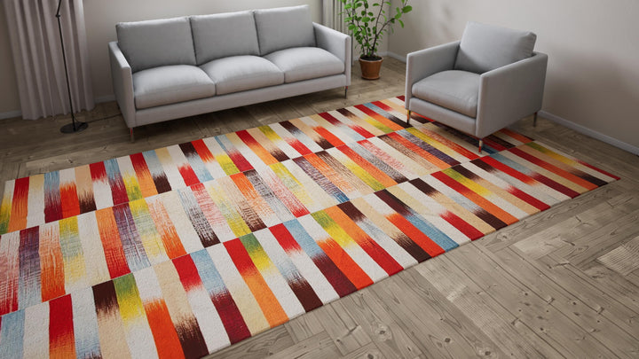 Multicolored Flatweave Wool Persian Runner - 7'3" x 13'2"