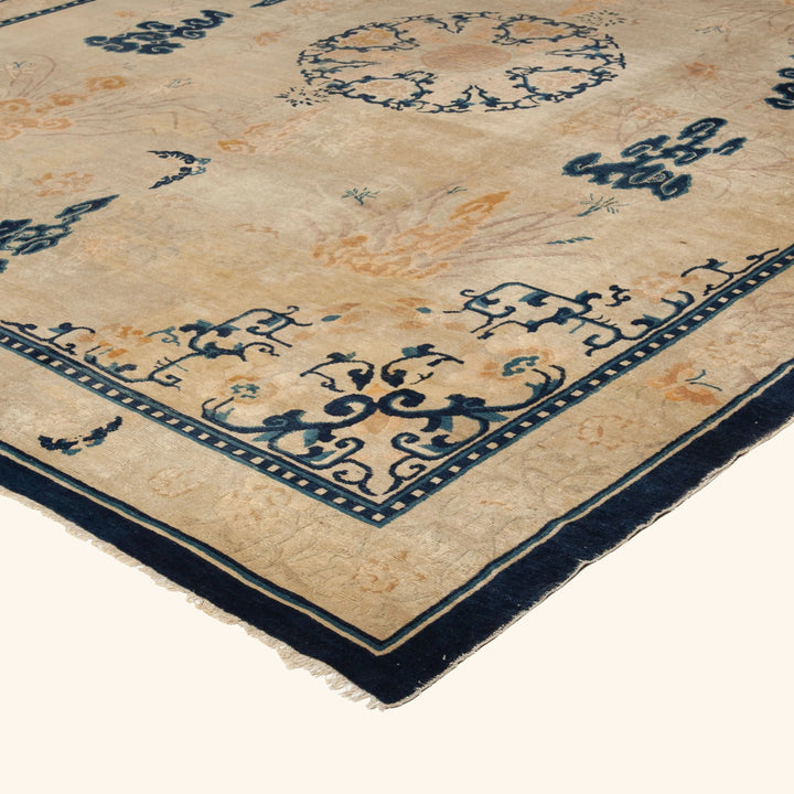 Blue Vintage Traditional Wool Rug - 12'00" x 14'2"