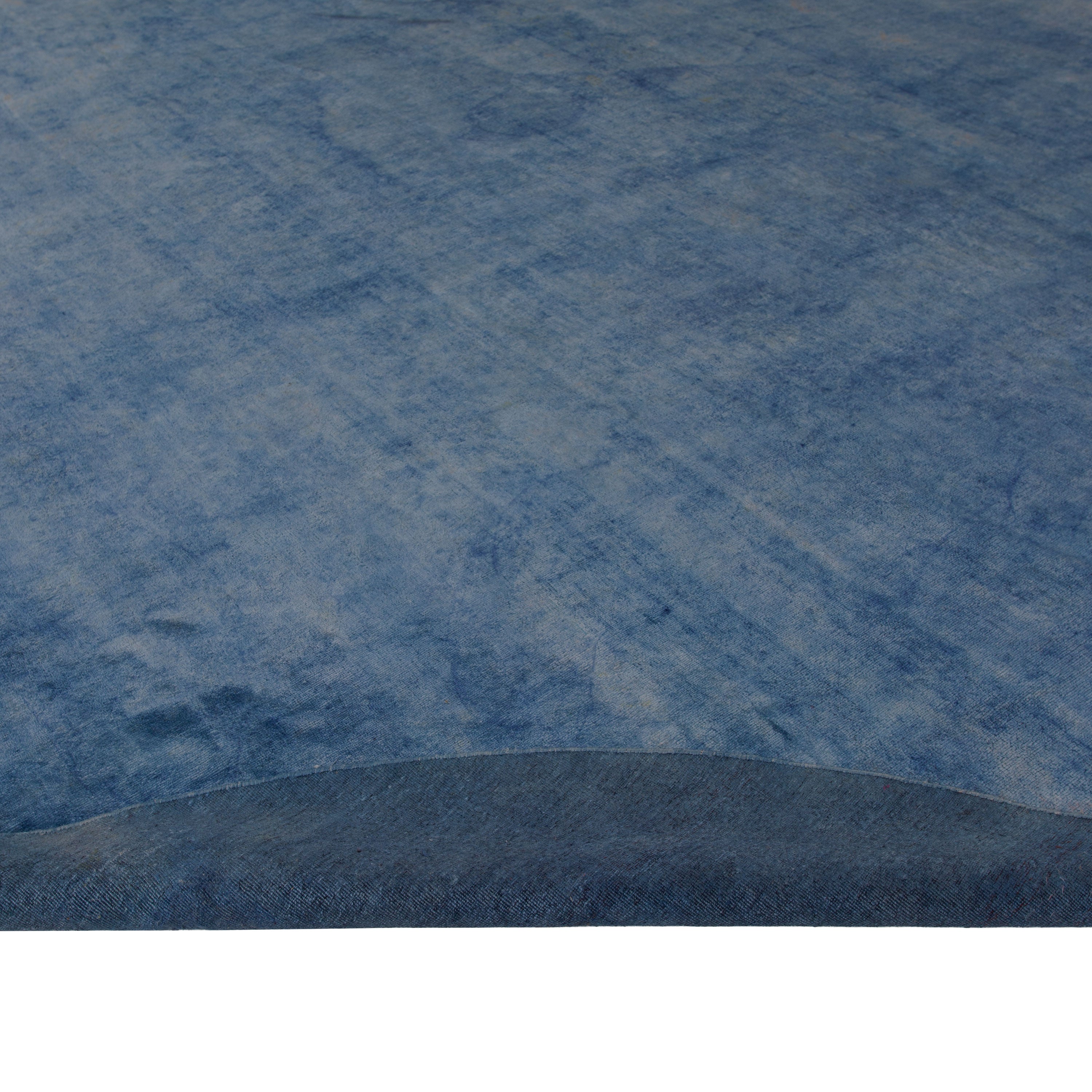 Blue Overdyed Wool Silk Blend Rug - 11'1" x 12'