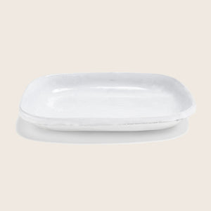 White ceramic platter with raised edges for serving small dishes - hover